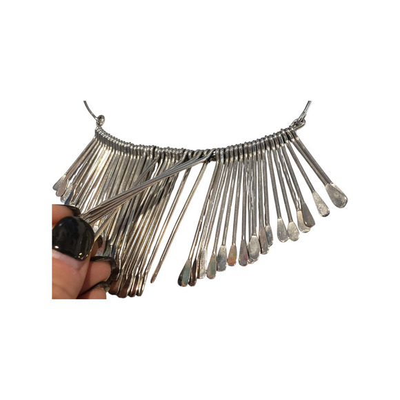 Vintage Modernist Collar Necklace Silver Tone Metal Bib Adjustable Choker MCM - Picture 4 of 12